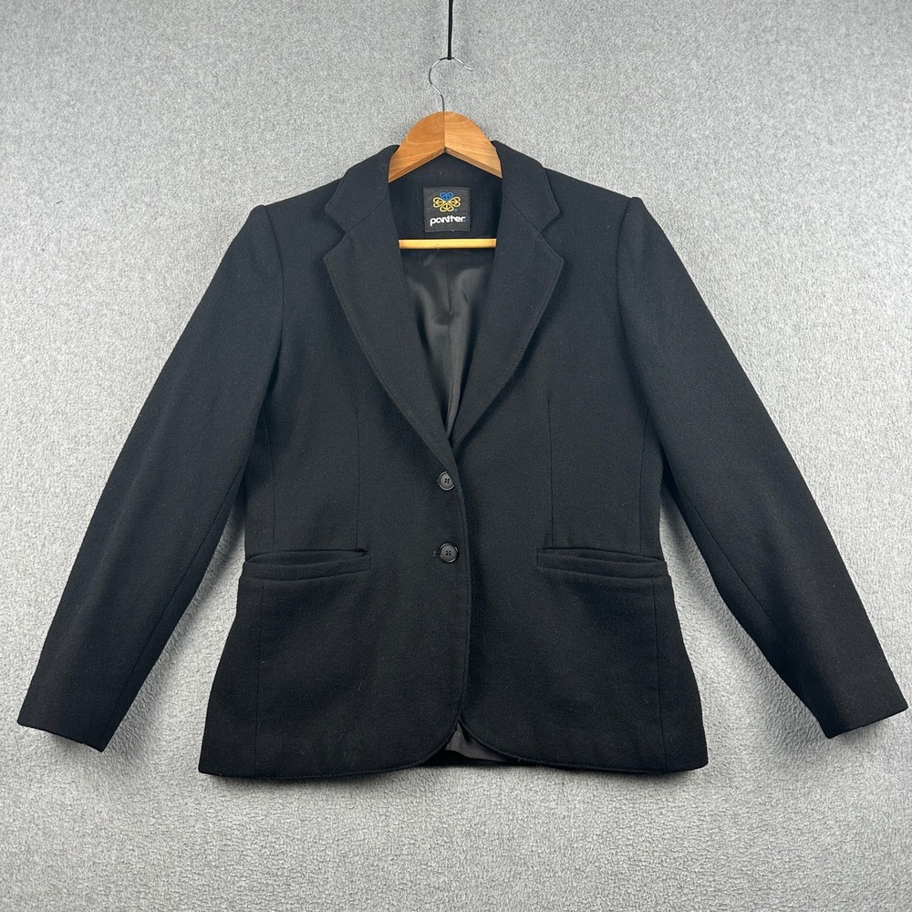 Vintage 80s Panter Wool Blazer Womens M Black Two Button ILGWU Union Made